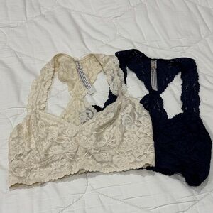 Free People Lace Bralettes in Cream and Navy